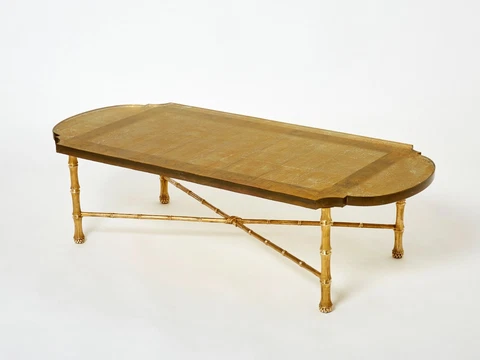 Maison Baguès bronze Saint Gobain gilded glass coffee table 1950s Cover