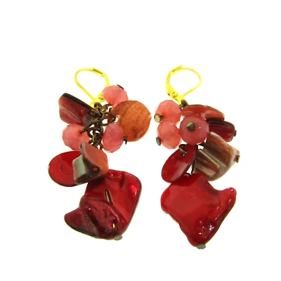 Mop Mother of Pearl Shell Beaded 2 inch Dangle Earrings Lever Back - Image 1 of 4