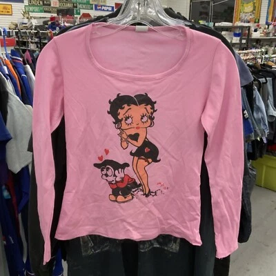 Vintage Betty Boop Nylon Long sleeve Shirt Womens M Pink - Image 1 of 4