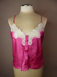 VTG Victoria's Secret Women's M Pink & Lace Satin Cami Tank Crop Top Button Up - Picture 1 of 9