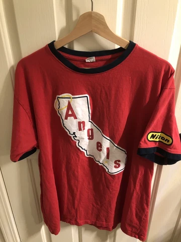 Shohei Ohtani #17 California Angels Red Ringer T-Shirt Men's Size XL NIKON SGA Cover