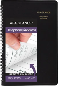 AT-A-GLANCE Telephone Address Book, Large Print, 500 Entries, 4-3/4" X 8", Black - Picture 1 of 12