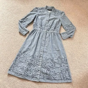 Lucky Brand Chambray Long Sleeve ROMANTIC Dress with Eyelet Details US2 - Picture 1 of 12