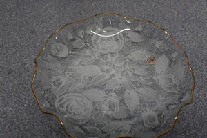 Vtg 1950s Crystal Clear Germany 10" Bowl Handcrafted Crystal Rose Gold Gilt - Foto 1 di 5
