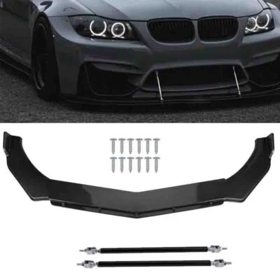 For BMW E90 E91 E92 325i 335i 328i Carbon Fiber Front Bumper Lip +Strut Rods Set - Image 1 of 4