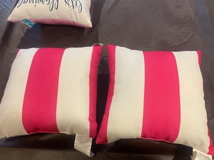 2 BRAND NEW ASHLAND PINK CABANA STRIPES OUTDOOR/INDOOR PILLOW - Picture 1 of 7