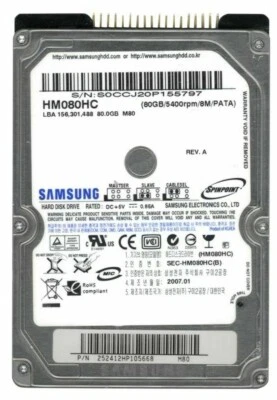 Hard Drive Samsung Spinpoint M80 HM080HC 80GB 5400U/Min 8MB Ide Ata 2.5 " Inch - Image 1 of 3