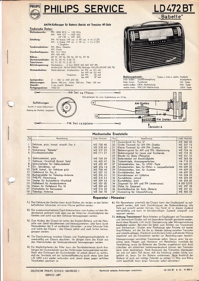 Manuale Di Servizio Per Philips LD 472 BT, Babette - Immagine 1 di 1