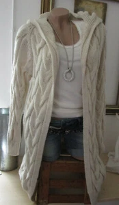 Italy Winter Cardigan Strickjacke Jacke Kapuze Grob Zopfmuster Beige 36 38 40 - Bild 1 von 13