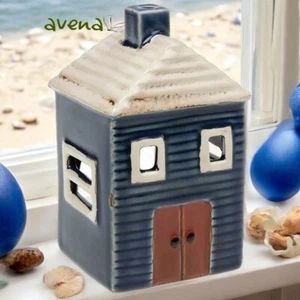 Ceramic Blue House Village Pottery Cottage Ornament Tealight Candle Holder - Picture 1 of 4