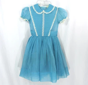 Vintage Claire Schwartz Sheer Organza Lace Trim Short Sleeve Girls Dress 6/7 - Picture 1 of 10