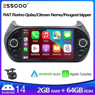 Android 14 Autoradio Apple Carplay Per FIAT Fiorino Qubo Citroen Nemo GPS Nav BT - Immagine 1 di 4
