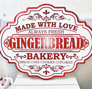 New GINGERBREAD BAKERY SIGN Made With Love Hangs Metal Christmas Decor 14” x 18"