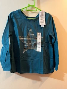 NUEVO CON ETIQUETAS Cat and Jack Teal Camisa Manga Larga con Estrella Dorada Talla 4T - Imagen 1 de 5
