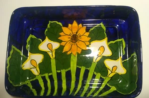 Hecho en México Cazuela Pintada a Mano 14 1/4 X10 X2 Girasol Calla Lirios - Imagen 1 de 8