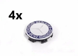 4x Mercedes-Benz Genuine Chrome With Royal Blue Wheel Center Hub Cap SET NEW - Bild 1 von 2