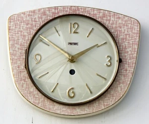 Vintage 25cm Peter Wall Clock - Ceramic Retro Atomic Mid Century Pink German - Picture 1 of 4