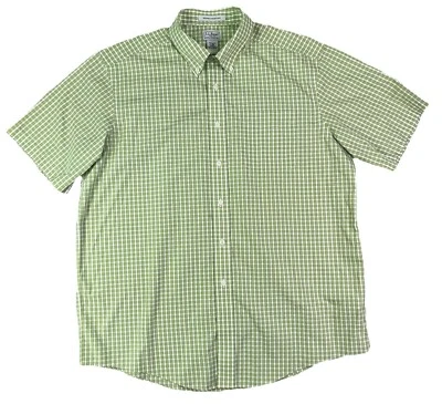 L.L Bean Men's Large Regular Green Plaid Cotton Button Up Short Sleeve Shirt - Image 1 of 4