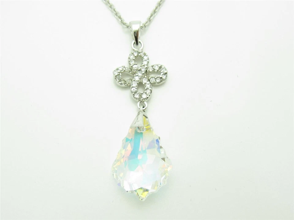 COLGANTE DE CRISTAL AB PLATINO PLATA ESTERLINA ZAFIRO BLANCO DISEÑO GOTA Foto 1 de 1