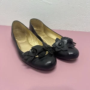 Coach Black Round Toe Ballet Flats Ornamental 3D flowers size 8.5 - Picture 1 of 11