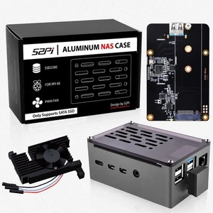Geeekpi for Raspberry Pi 4 Aluminum NAS Case with PWM Fan and M.2 SATA SSD Adapt - Picture 1 of 9