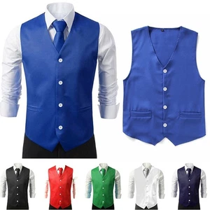 Kit New Vest Wedding Business Dress Formal Hankie Jacket Neck Waistcoat - Picture 1 of 20