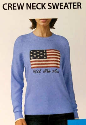 U.S. Polo Assn. Suéter Cuello Redondo Bandera Americana Mujer Azul Claro, Talla XL, XXL Foto 1 de 2