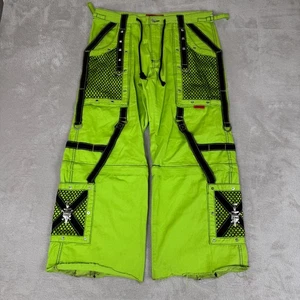 Y2K Tripp NYC Bondage Cargo Pants Womens L Green Preowned Flaws Wide Leg Punk - Picture 1 of 10