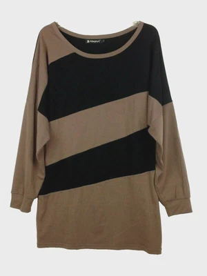 Top tejido Allegra K para mujer mangas raglán LS ligero peso a rayas negro/marrón talla L Foto 1 de 4