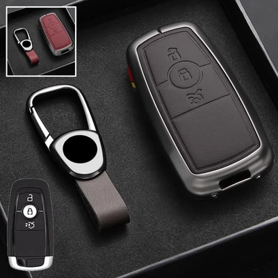 Zinc Alloy Leather Car Key Case Cover For Ford Fusion F-450 F-150 Edge Mustang - Image 1 of 4