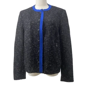 Rag & Bone Womens 10 Black Blue Wool Tweed Jacket Accent Snap Closure Pockets - Picture 1 of 8