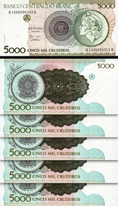Brazil 5000 Cruzeiros  1990, UNC, 5 Pcs LOT, Consecutive, P-227 - Picture 1 of 4