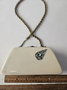 Vintage Elfenbein Farbe Lucite Clutch Box Handtasche mit Intarsien Abalone Lucite Träne  - Bild 1 von 4