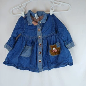 Vestido vaquero vintage Y2K niñas 2T oso de peluche, oso 3D, botones de oso, 100 % algodón - Imagen 1 de 7