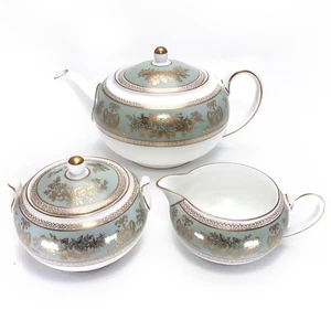 Wedgwood Columbia Sage Green Large Teapot Creamer Sugar Pot Set USED - Picture 1 of 20