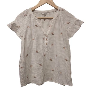 Gasa faro Henley Top manga volantes bordada Madewell NF529 - Imagen 1 de 3