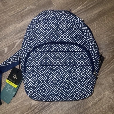 Mochila Travelon Nueva Con Etiquetas Colección Boho Antirrobo Azulejo Mosaico Azul Y Blanco Foto 1 de 4