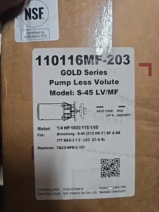 Armstrong Technology 110116MF-203 S-45LV/MF PumpL/Volute 1/4hp SEE DESCRIPTION! - Picture 1 of 7