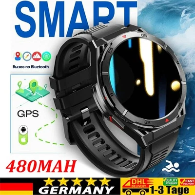 5ATM GPS Smartwatch Herren Uhr Kompass Höhenmesser Telefonfunktion Schlafmonit - Bild 1 von 4
