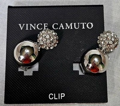 Vince Camuto Pavé Crystal Ball Clip-On Earrings Silver Tone J14-3472 - Image 1 of 2