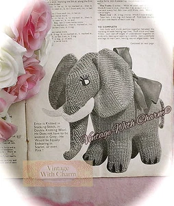 LARGE PRINT Vintage Toy 'Ernie' Elephant Knitting Pattern - Picture 1 of 1