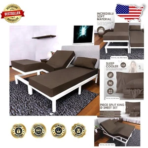 Luxury 5-Piece Split King Sheet Set in Chocolate: Deep Pockets, Cooling Comfort - Picture 1 of 9
