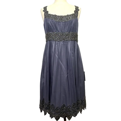 Adrianna Papell Evening Dress Size 14 100% Silk Beaded Sequin Tulle Gray Purple - Image 1 of 4