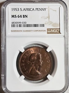 South Africa 1 Penny 1953 NGC MS 64 BN - Picture 1 of 2