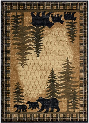 8x10 (7'10" x 9'10") Bear Pine Forest Lodge Cabin Area Rug  **FREE SHIPPING** - Image 1 of 4