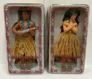 Set of 2 Fuzzy Dude Dash Board Hula Dancer Hawaii Bobble Nodder With Grass Skirt - Picture 1 of 11