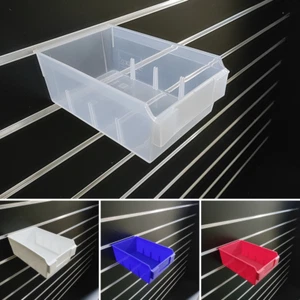 STORAGE HEAVY DUTY LONG STORAGE BOX SLATBOX SHELFBOX SLATWALL DISPLAY 4 COLOUR - Picture 1 of 7