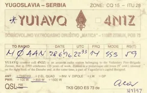 Serbian Amateur Radio QSL Card YU1AVQ 4N1Z Zemun Serbia 1997 Belgrade Yugoslavia - Foto 1 di 1