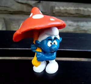 Peyo Schleich Grouchy Smurf Mushroom Umbrella Figure 20118 Vintage 1979 Red - Picture 1 of 11