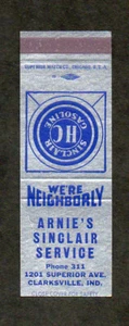 Arnie's Sinclair Service Clarksville Indiana Unused Front Strike Matchbook Cover - Picture 1 of 1